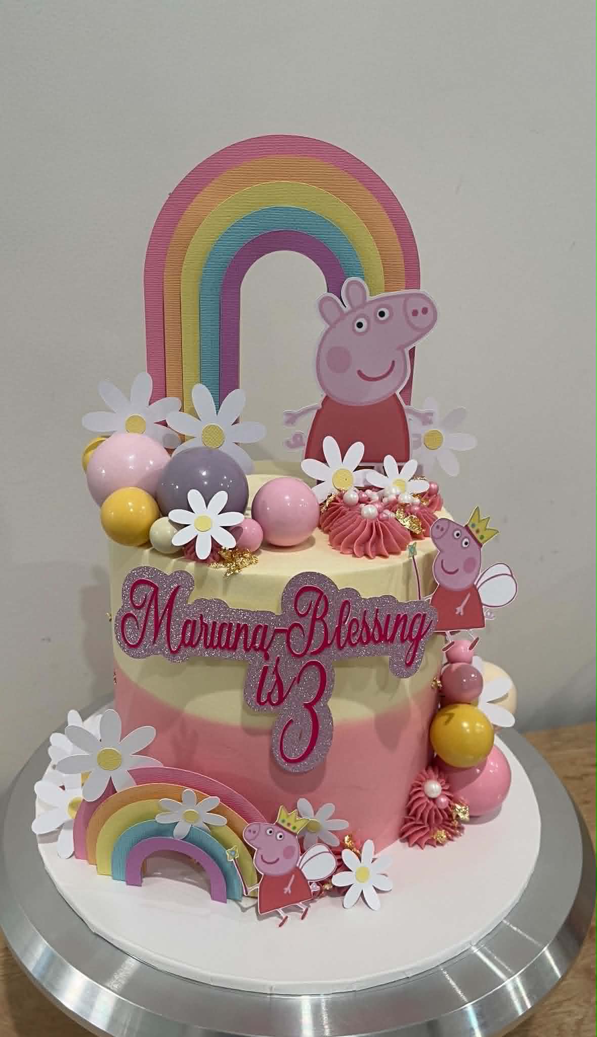 Peppa Pig rainbow 3rd birthday cake for Mariana-Blessing